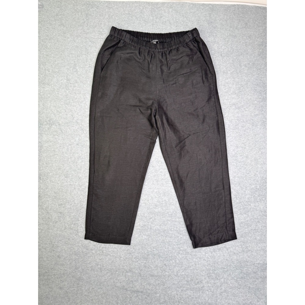 Eileen Fisher Black Lyocell Organic Linen Elastic Waist Tapered Pants Small S/P